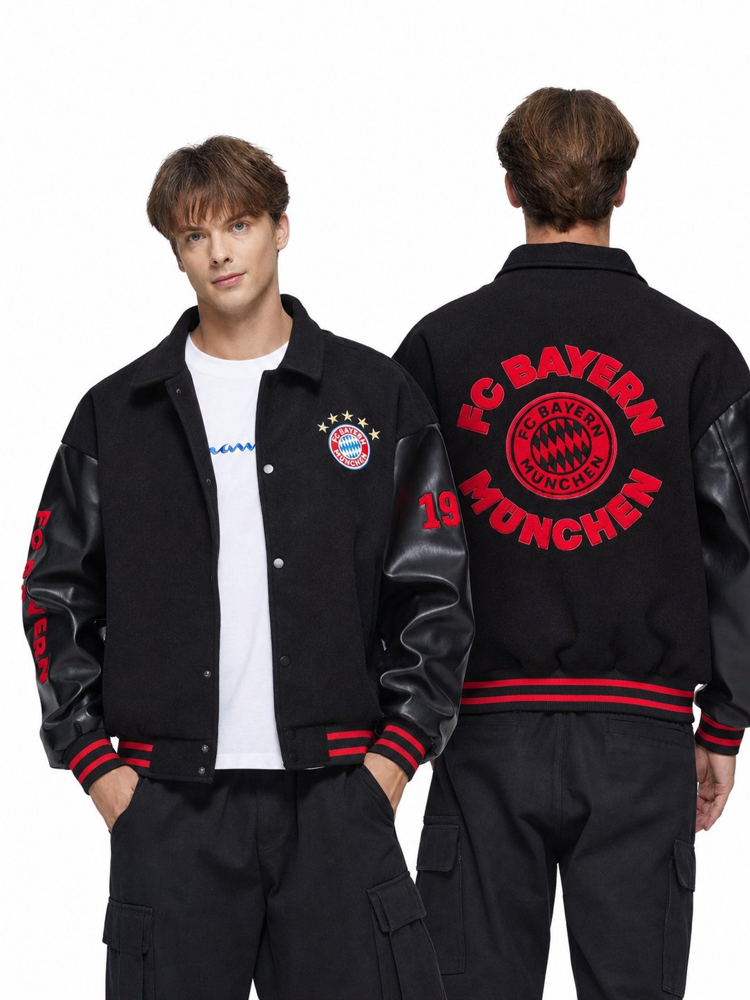 FC Bayern Munich Black & Red Varsity Jacket - clean full product view