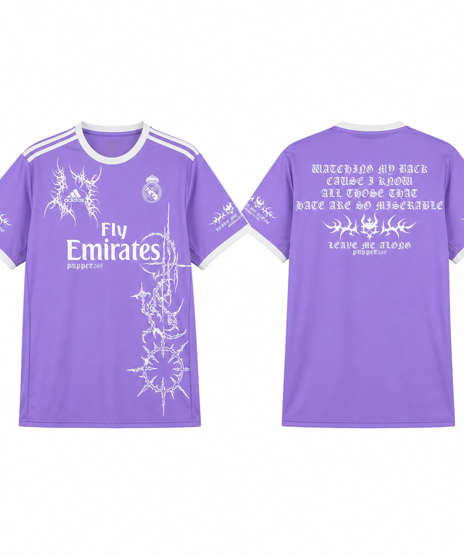 Real Madrid Purple Thorn Graphic Jersey - front and back product views