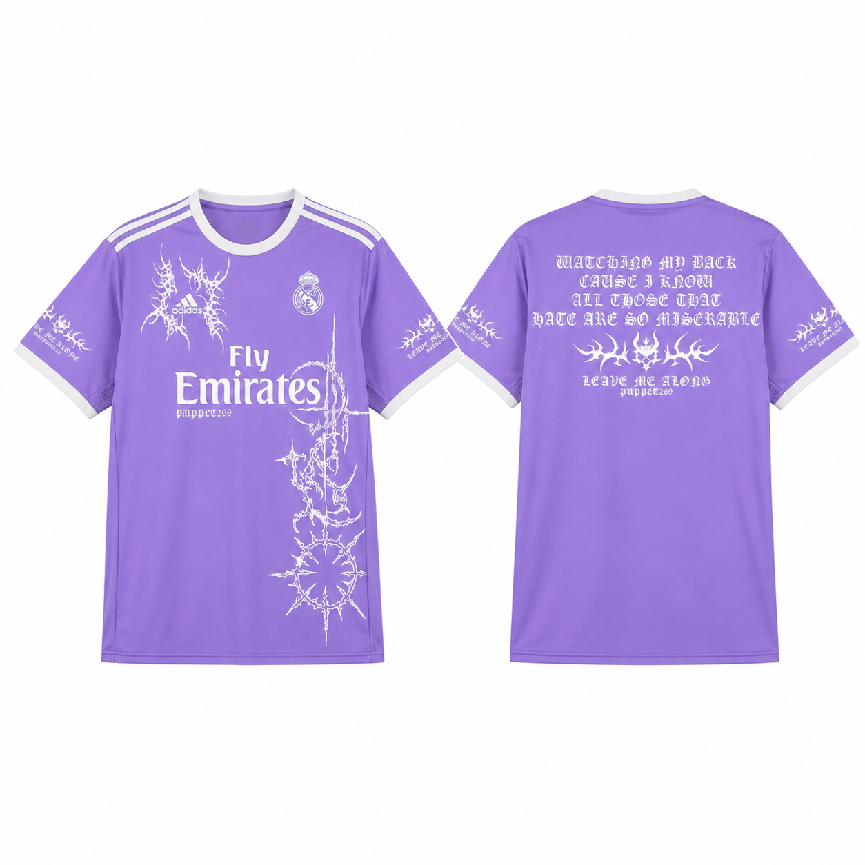Real Madrid Purple Thorn Graphic Jersey - front and back product views