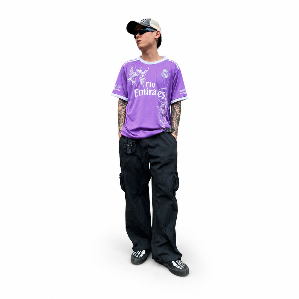 Real Madrid Purple Thorn Graphic Jersey - full body model view