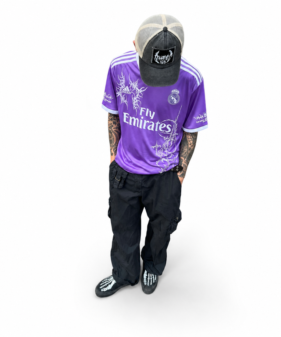 Real Madrid Purple Thorn Graphic Jersey - close model view
