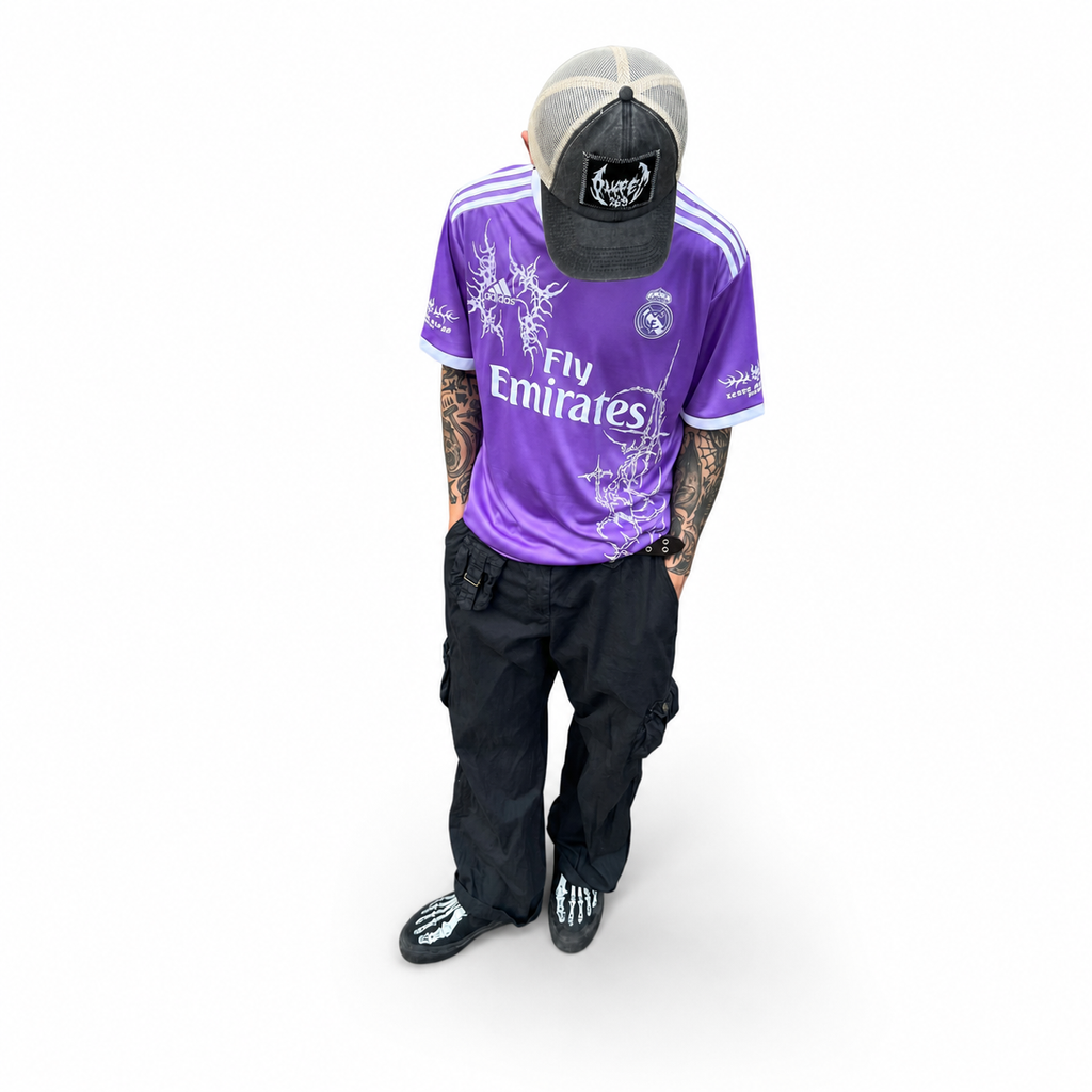 Real Madrid Purple Thorn Graphic Jersey - close model view