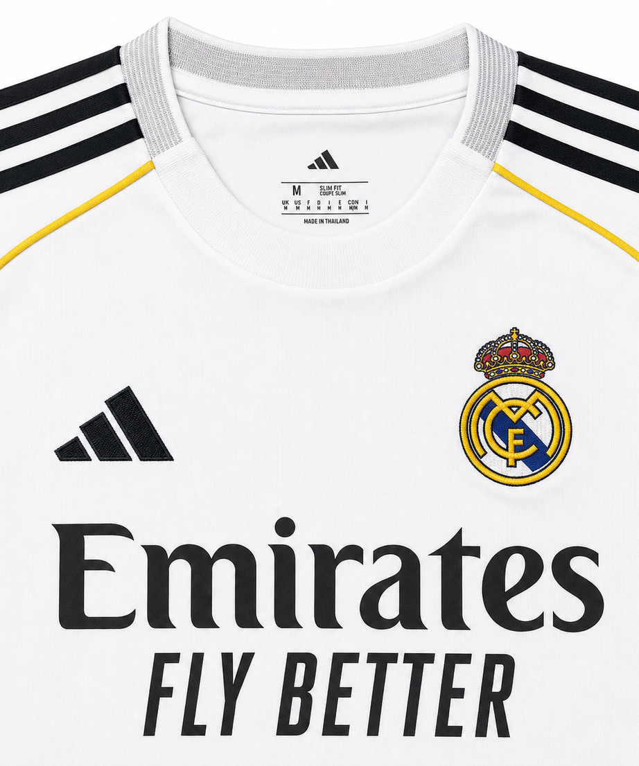 Real Madrid x Griffith White Graphic Jersey - crest and sponsor detail