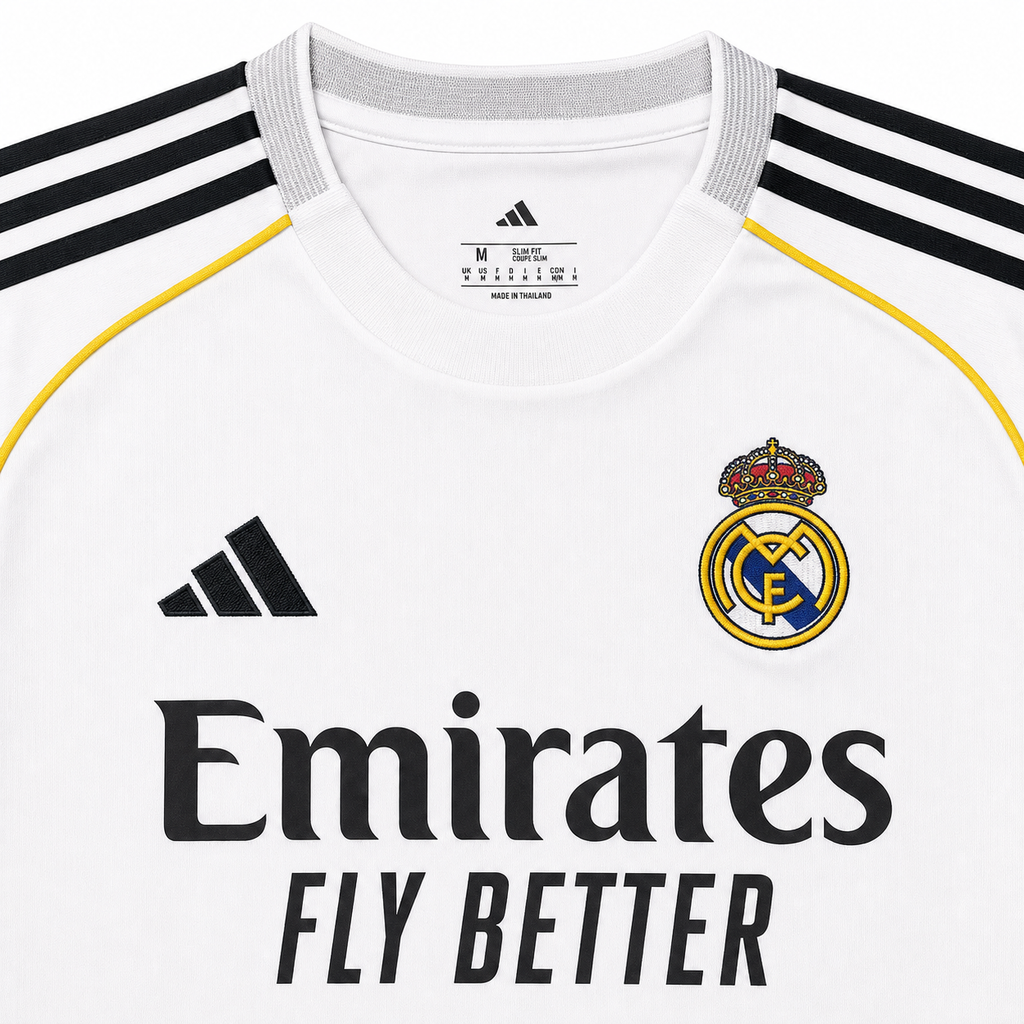 Real Madrid x Griffith White Graphic Jersey - crest and sponsor detail