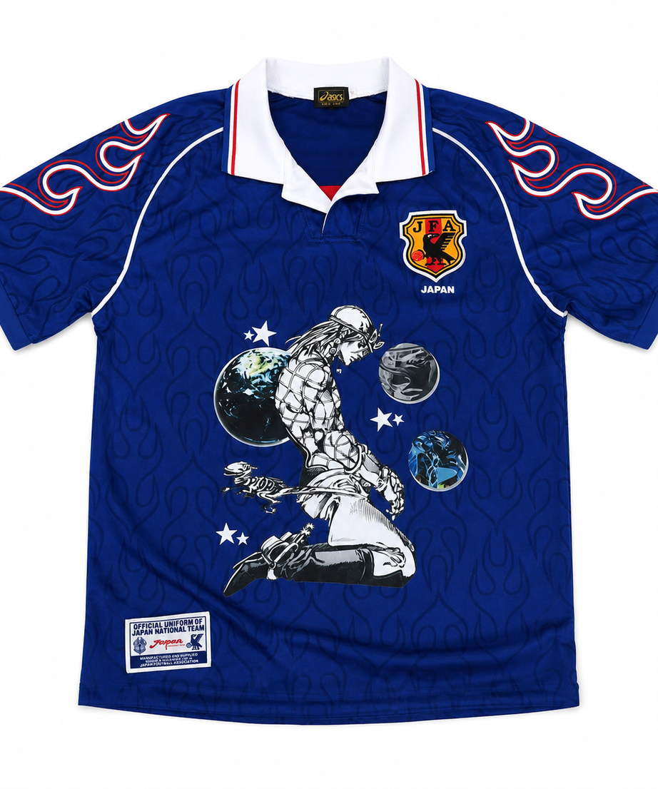 Diego Brando Japan Blue Flame Graphic Jersey - clean front view on white background