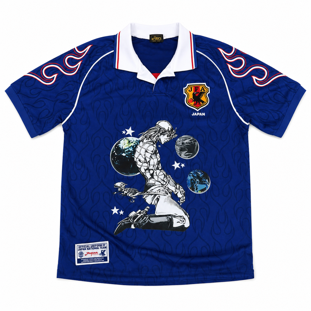 Diego Brando Japan Blue Flame Graphic Jersey - clean front view on white background