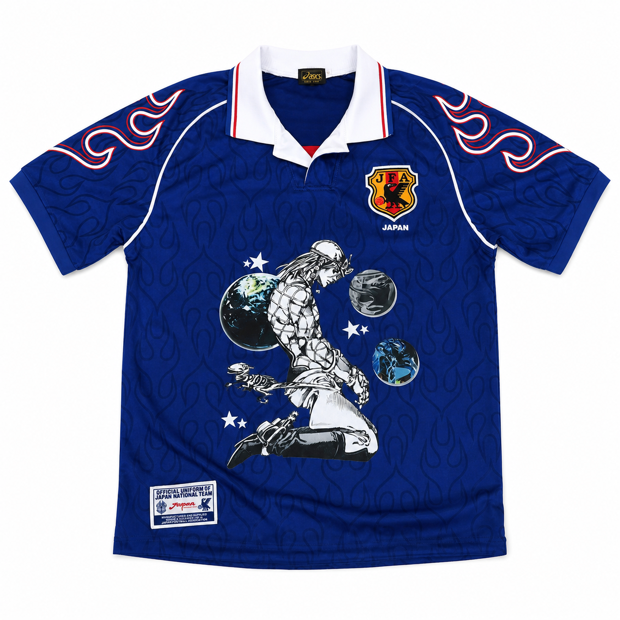 Diego Brando Japan Blue Flame Graphic Jersey - clean front view on white background