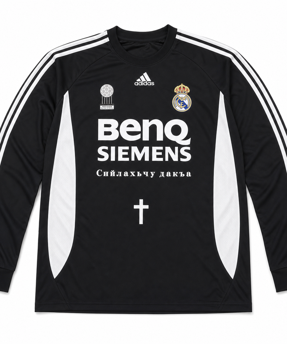 Saint Relics Real Madrid Black Long-Sleeve Graphic Jersey - clean front view on white background