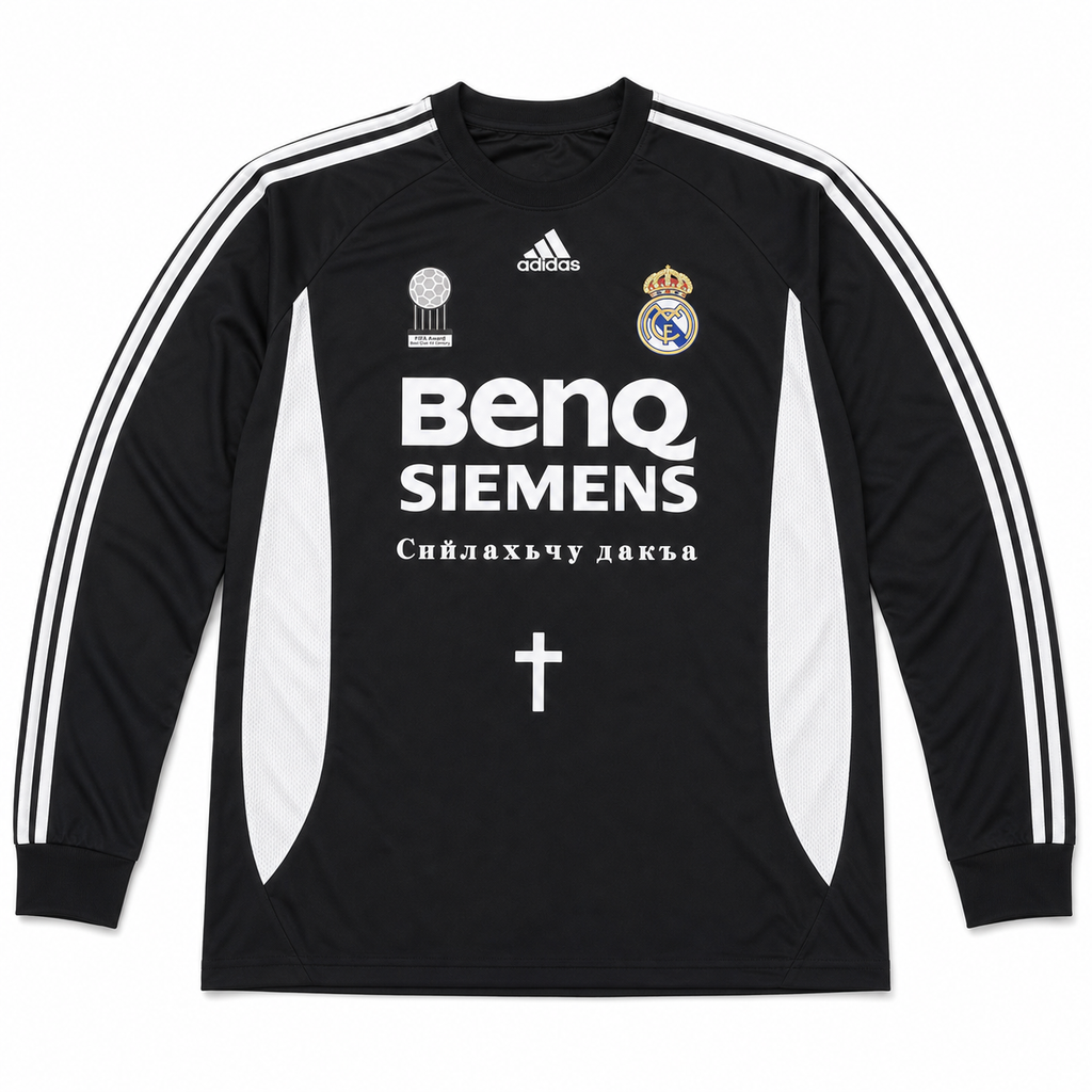 Saint Relics Real Madrid Black Long-Sleeve Graphic Jersey - clean front view on white background