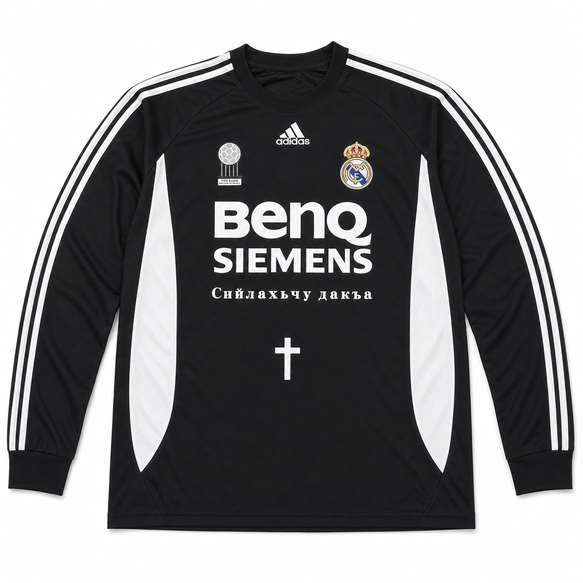 Saint Relics Real Madrid Black Long-Sleeve Graphic Jersey - clean front view on white background