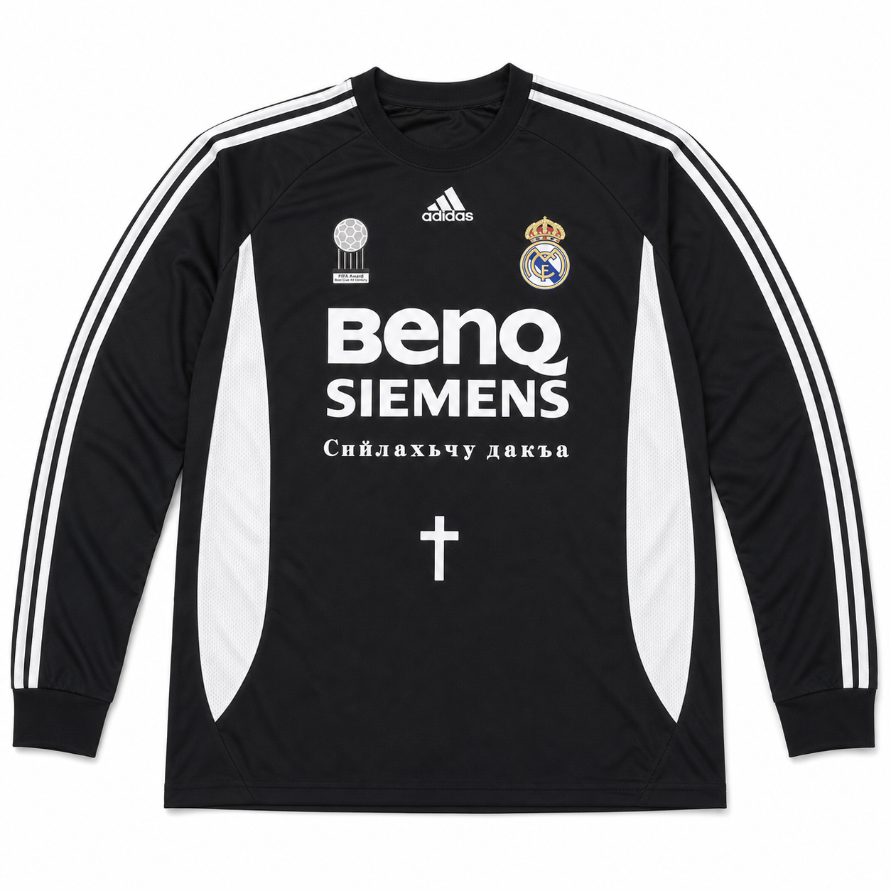 Saint Relics Real Madrid Black Long-Sleeve Graphic Jersey - clean front view on white background