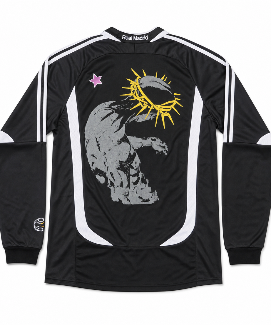 Saint Relics Real Madrid Black Long-Sleeve Graphic Jersey - clean back view on white background