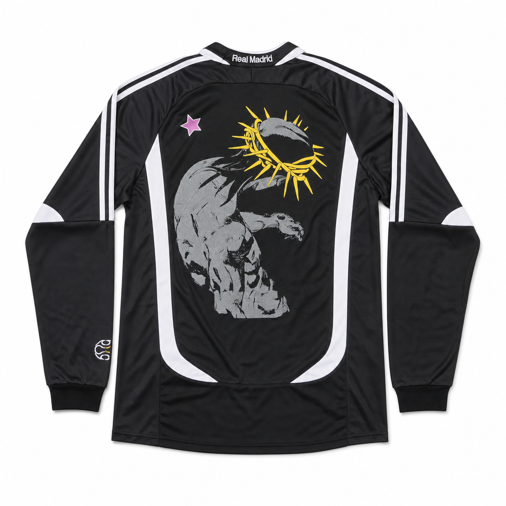 Saint Relics Real Madrid Black Long-Sleeve Graphic Jersey - clean back view on white background