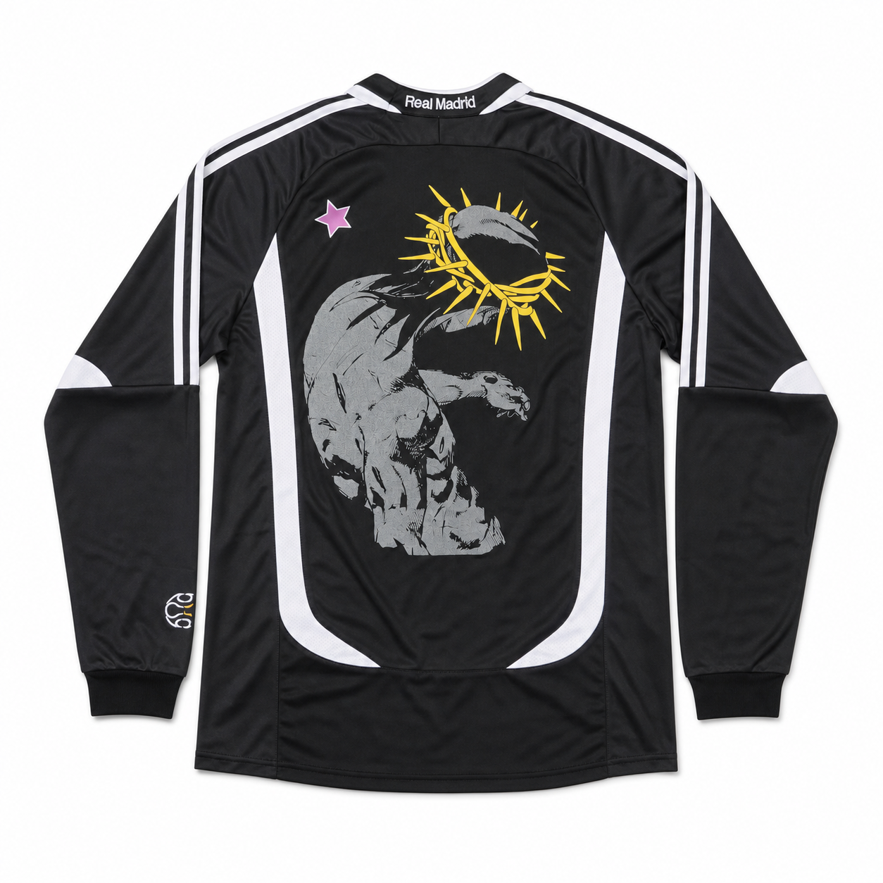 Saint Relics Real Madrid Black Long-Sleeve Graphic Jersey - clean back view on white background