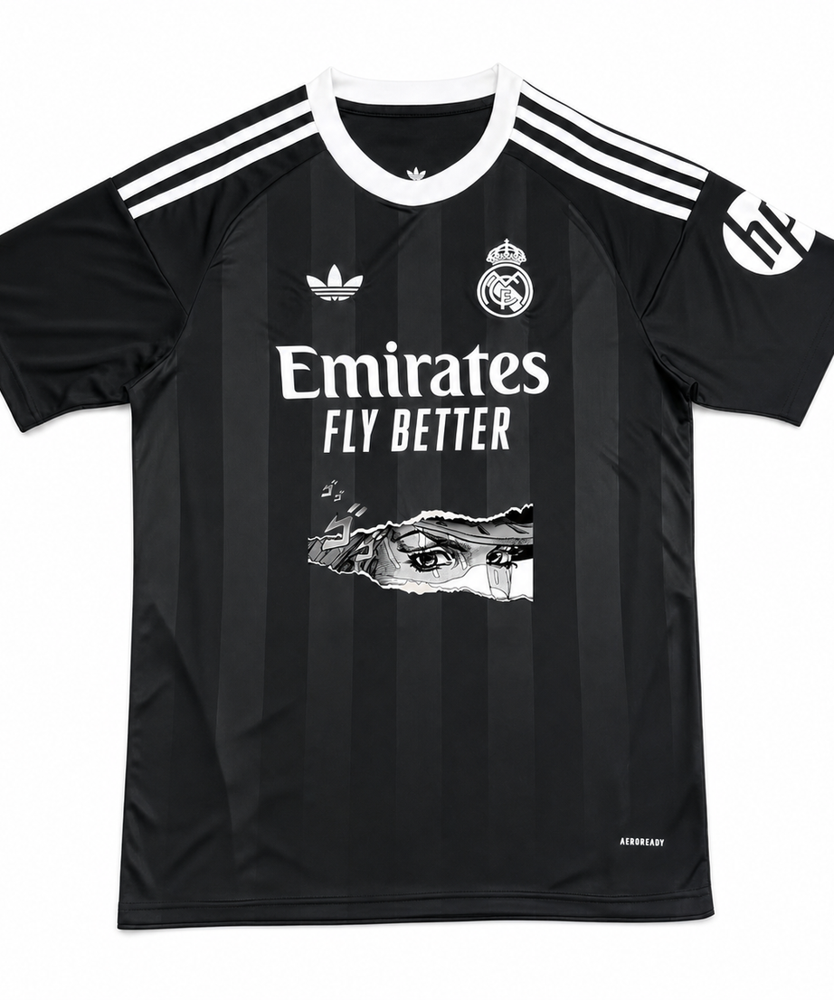 Gyro Zeppeli Real Madrid black graphic jersey front view