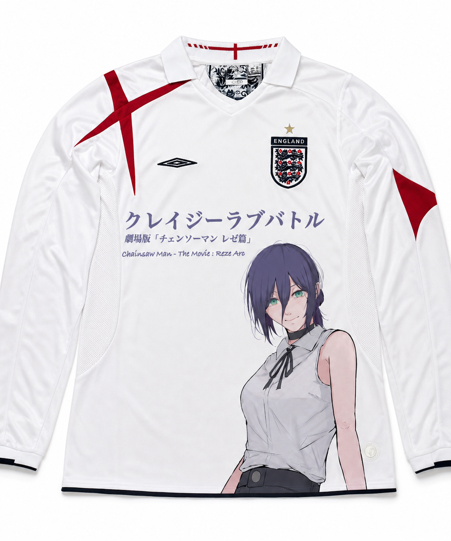 Reze England white graphic jersey long sleeve clean front view