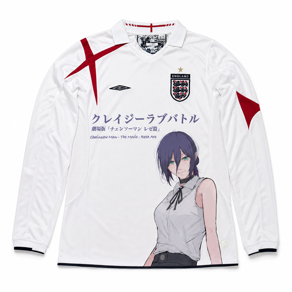 Reze England white graphic jersey long sleeve clean front view