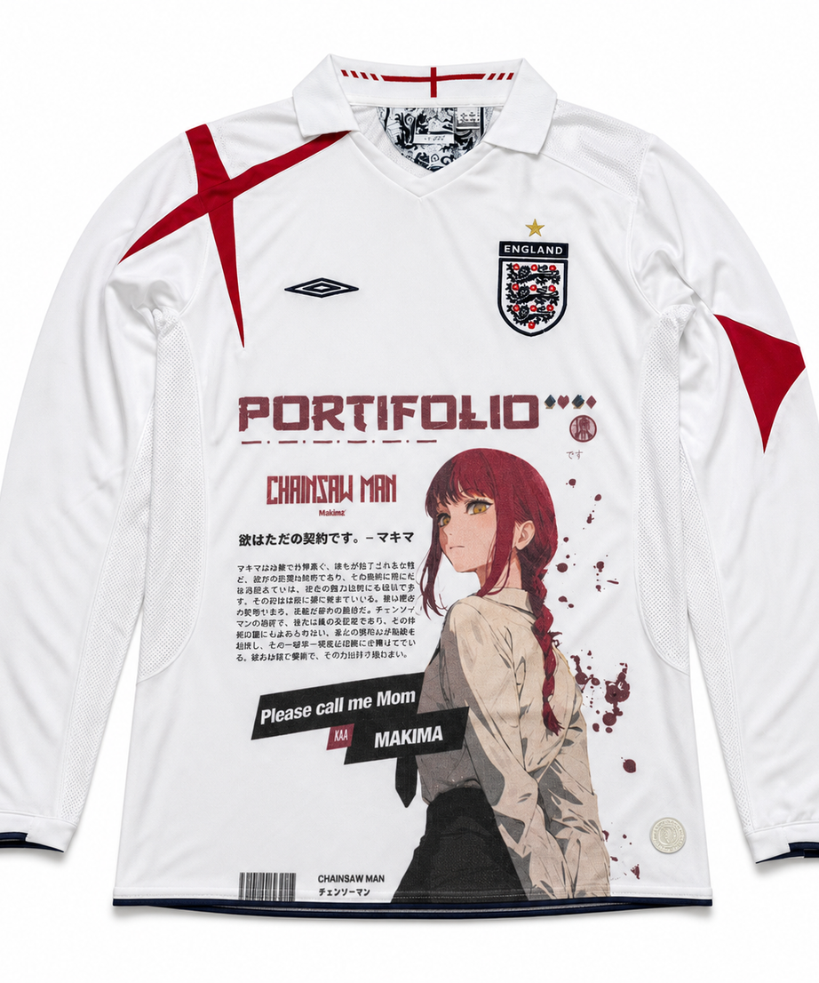 Makima England white graphic jersey long sleeve clean front view