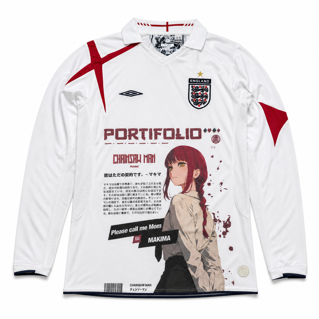 Makima England white graphic jersey long sleeve clean front view
