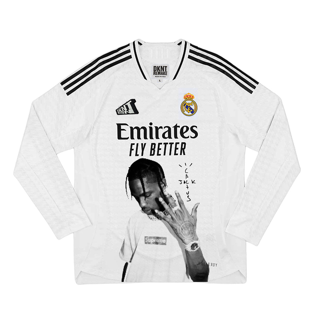 Travis Scott Real Madrid Weißes Langarm-Hand-Grafik-Trikot