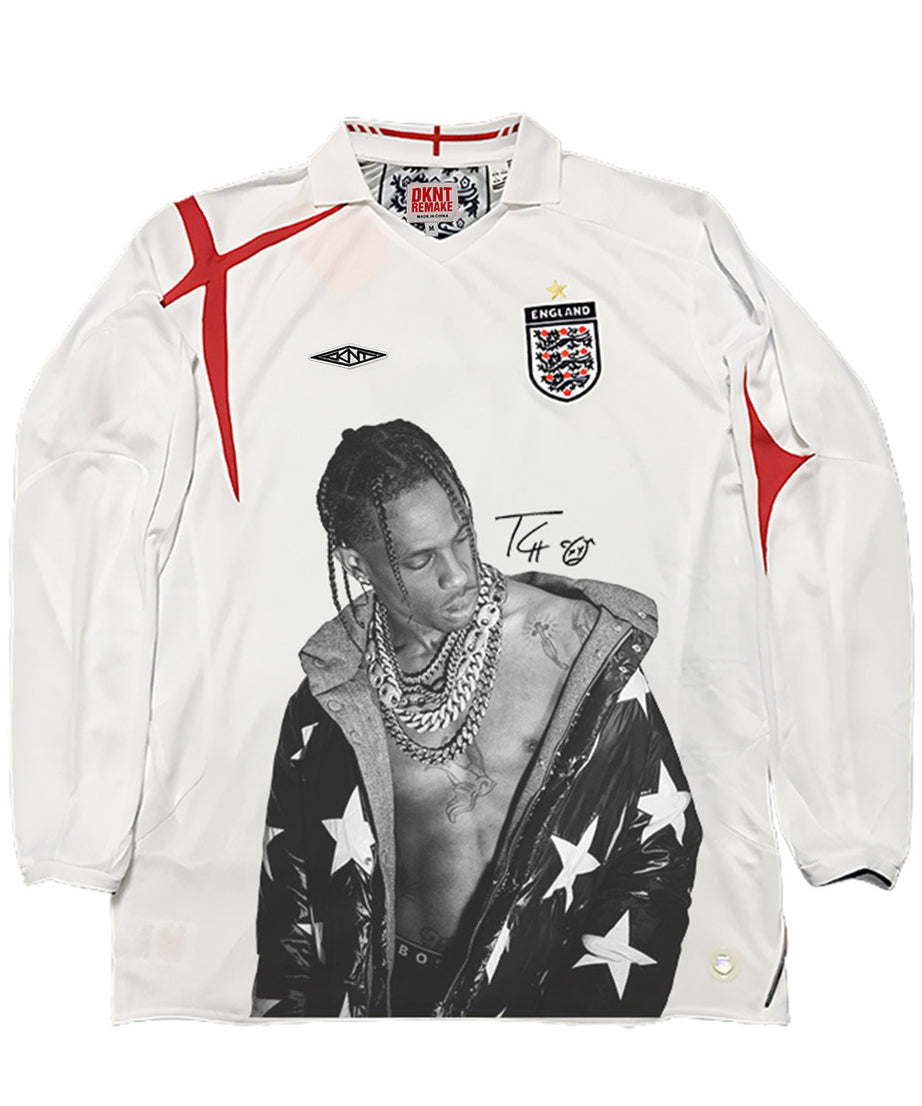 Travis Scott England White Long-Sleeve Star Jacket Jersey