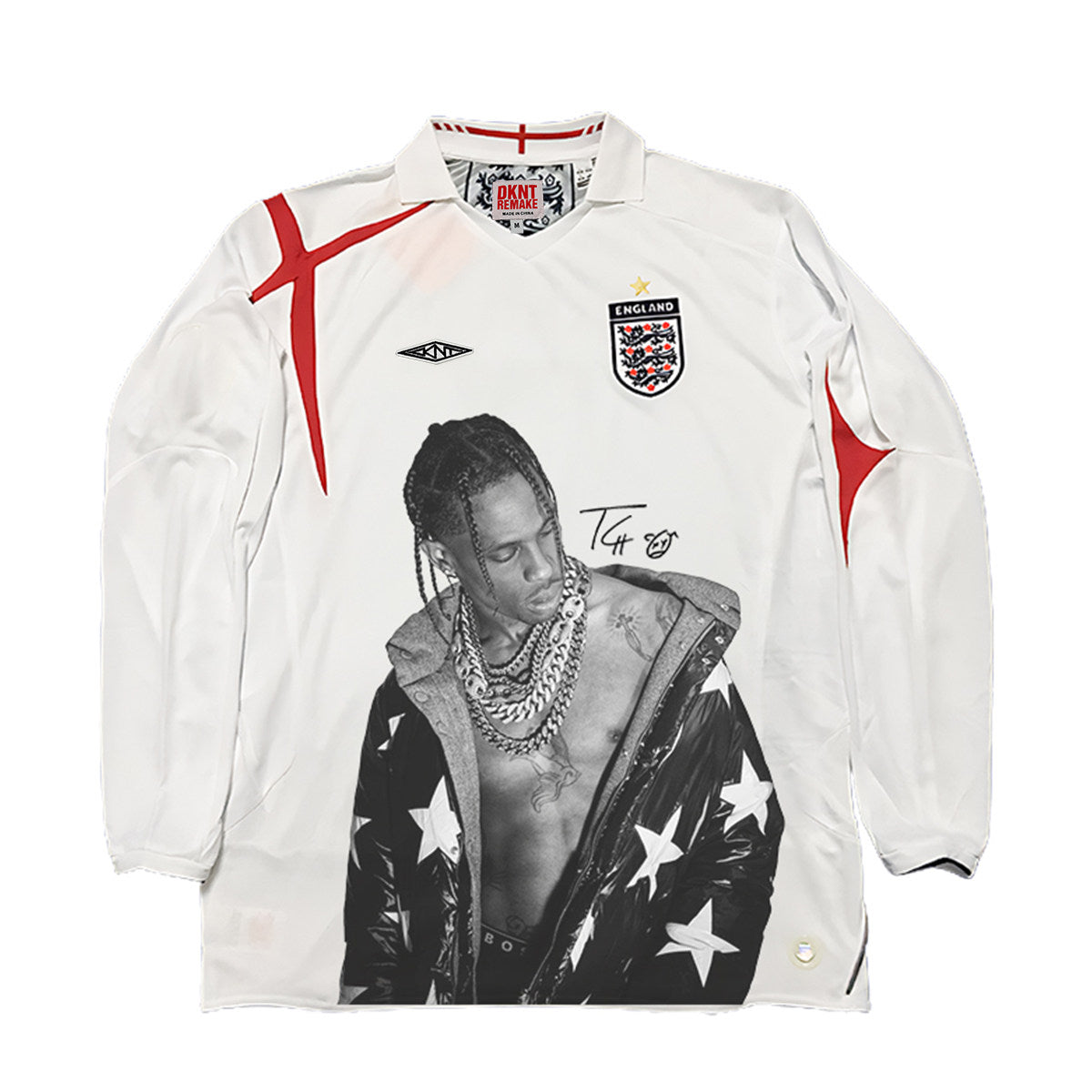 Travis Scott England White Long-Sleeve Star Jacket Jersey