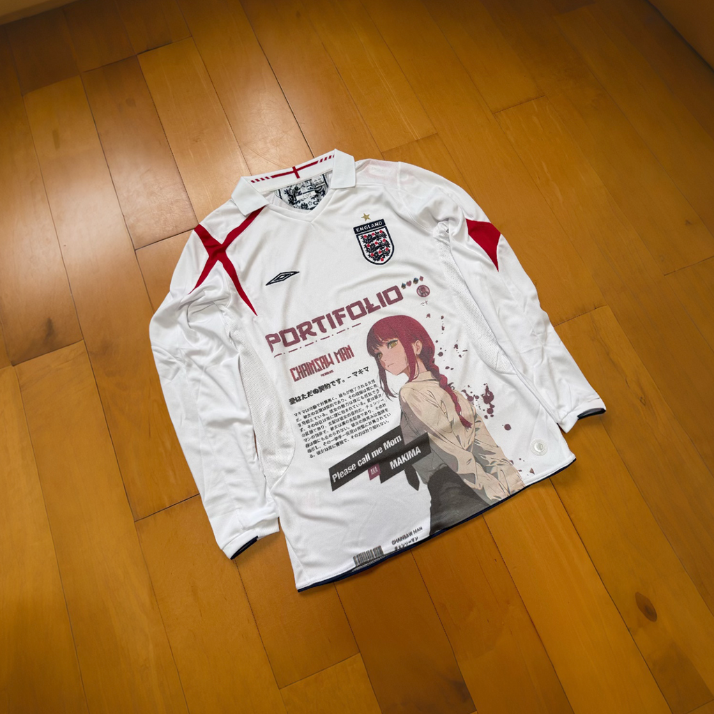 Makima England Weiß Langarm Grafiktrikot
