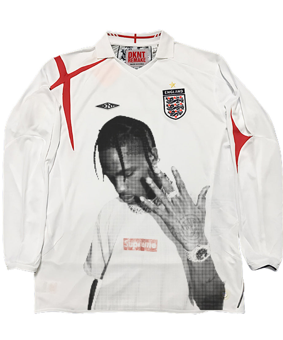 Travis Scott England White Long-Sleeve Hand Graphic Jersey