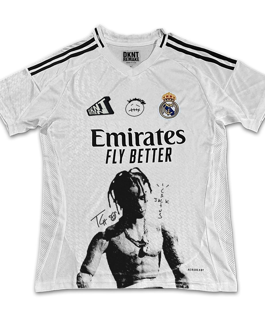 Camiseta gráfica con retrato blanca de Travis Scott para el Real Madrid