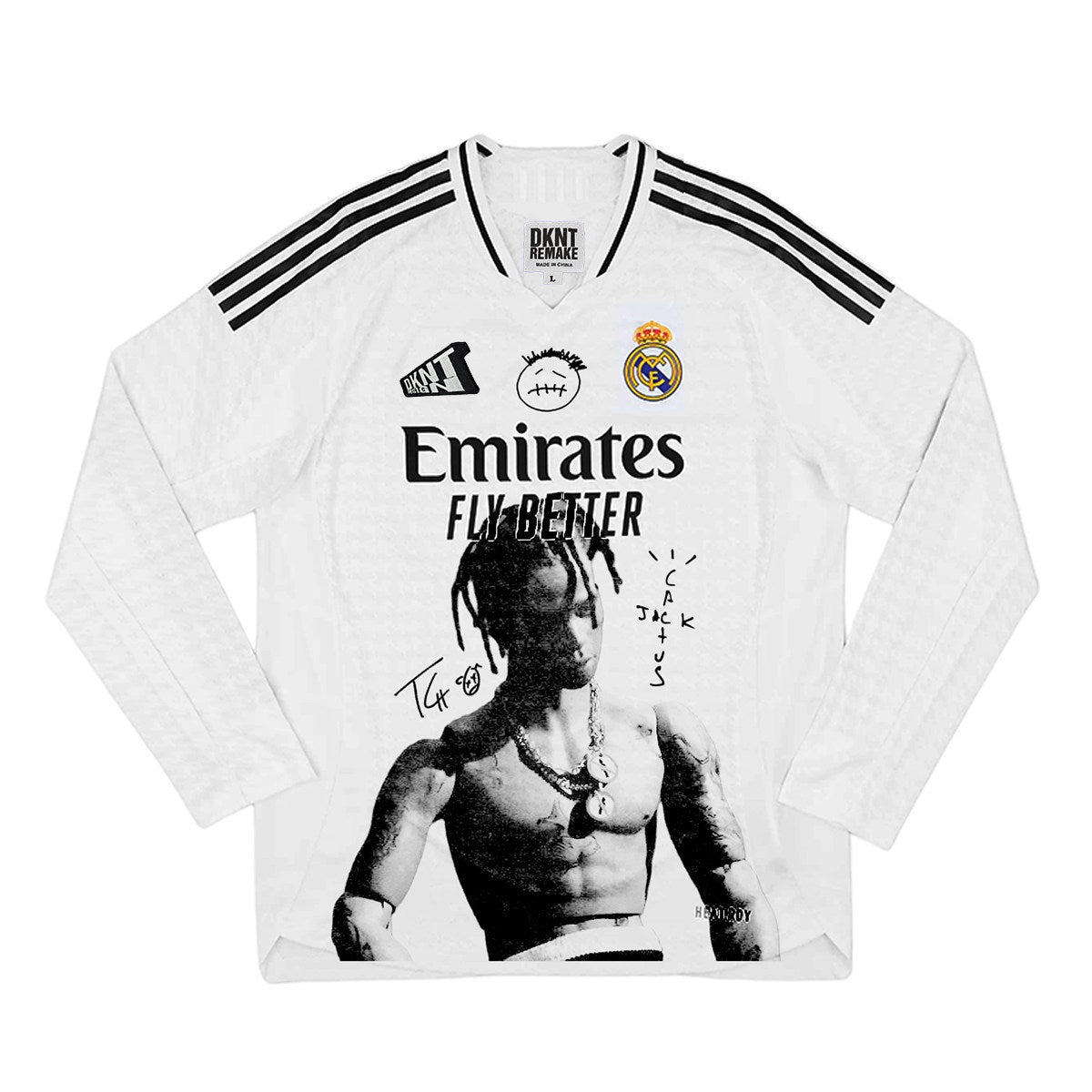 Travis Scott Real Madrid wit shirt met lange mouwen en portret