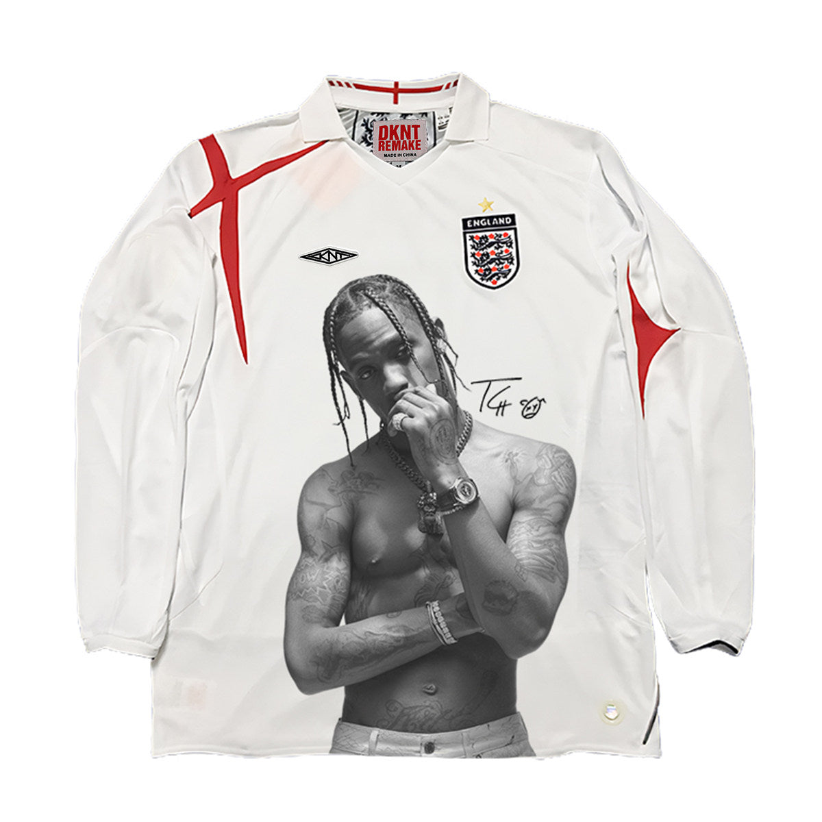 Camiseta de manga larga con retrato clásico blanca de Travis Scott para Inglaterra