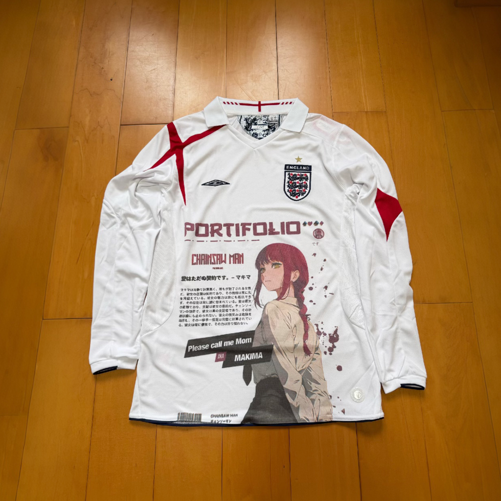 Makima England Weiß Langarm Grafiktrikot