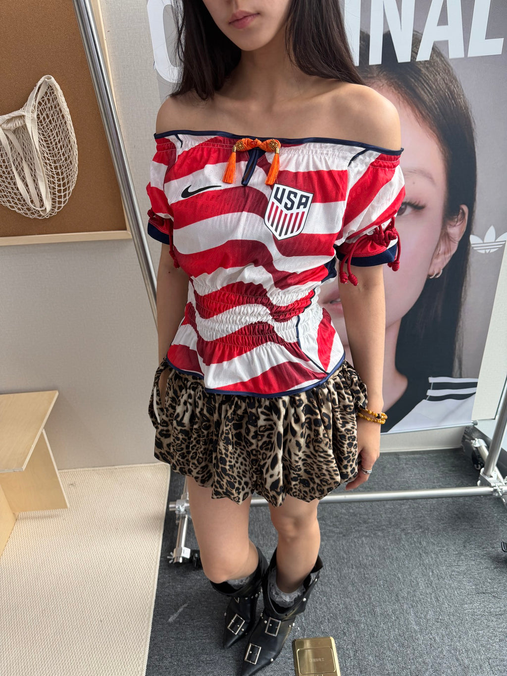USA Stripe Leopard Ruffle Jersey Dress - product image 6
