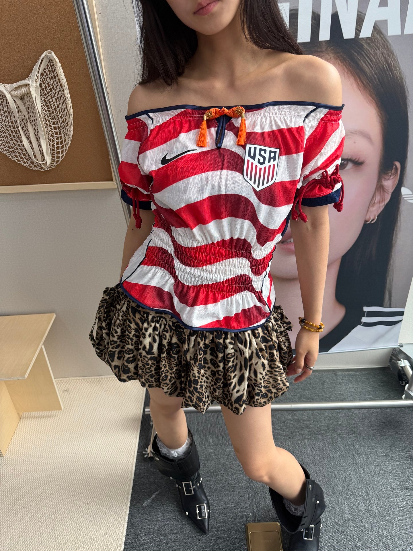 USA Stripe Leopard Ruffle Jersey Dress - product image 5
