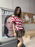 USA Stripe Leopard Ruffle Jersey Dress - product image 1