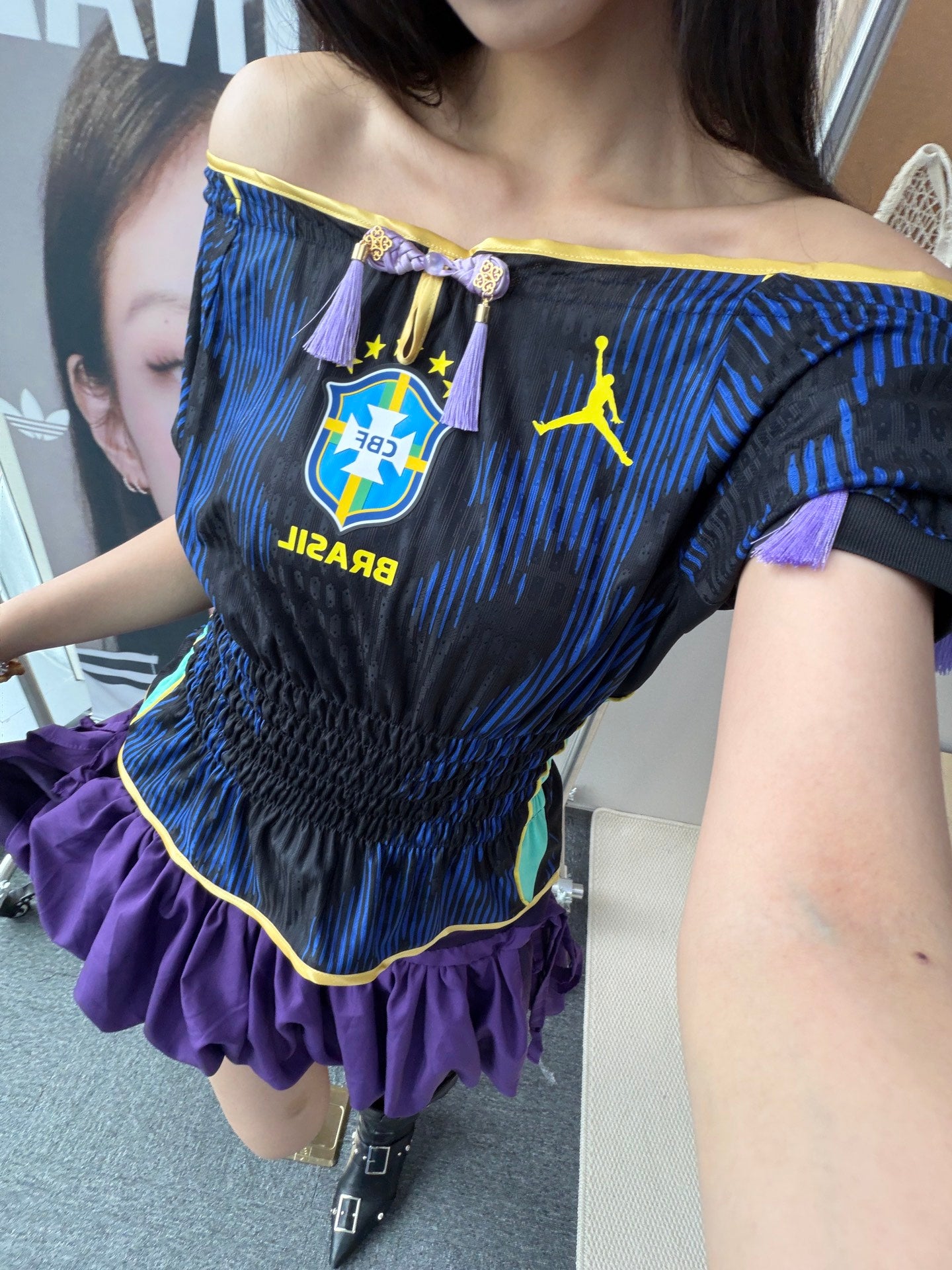 Brazil Navy Off-Shoulder Ruffle Jersey Dress - product image 6