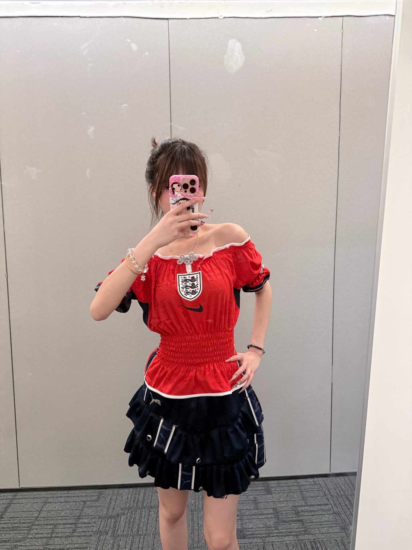 England Red Bubble-Skirt Jersey Dress - product image 4
