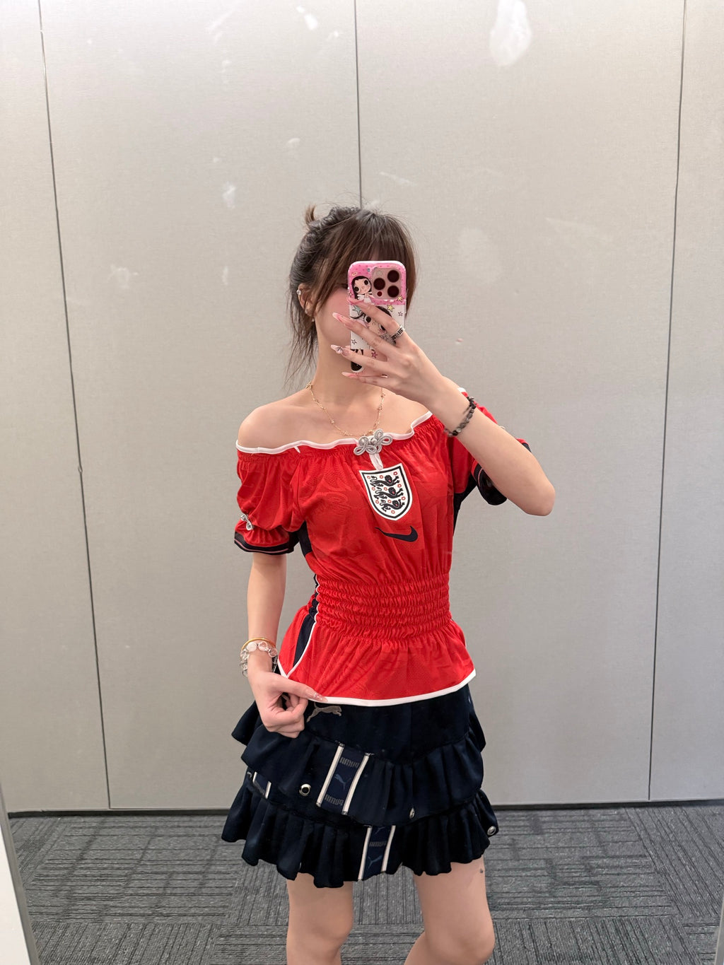 England Red Bubble-Skirt Jersey Dress - product image 3