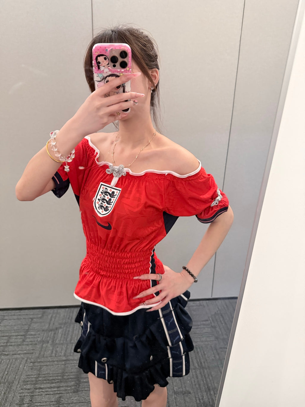 England Red Bubble-Skirt Jersey Dress - product image 1