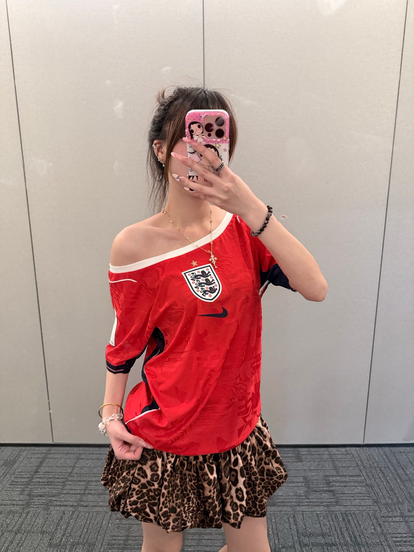 England Red Leopard Ruffle Jersey Dress - product image 1