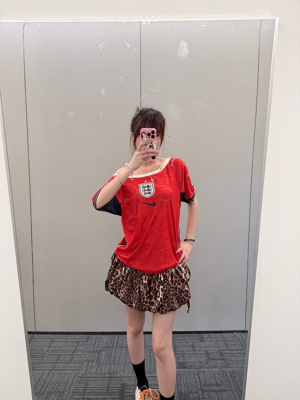 England Red Leopard Ruffle Jersey Dress - product image 2
