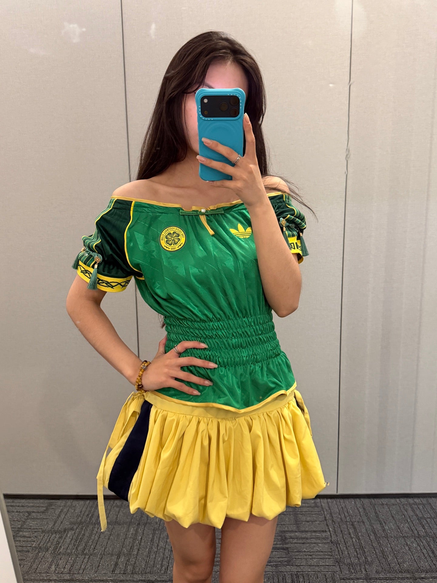 Green and Gold Off-Shoulder Ruffle Jersey Dress - product image 2