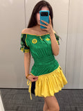 Green and Gold Off-Shoulder Ruffle Jersey Dress - product image 1