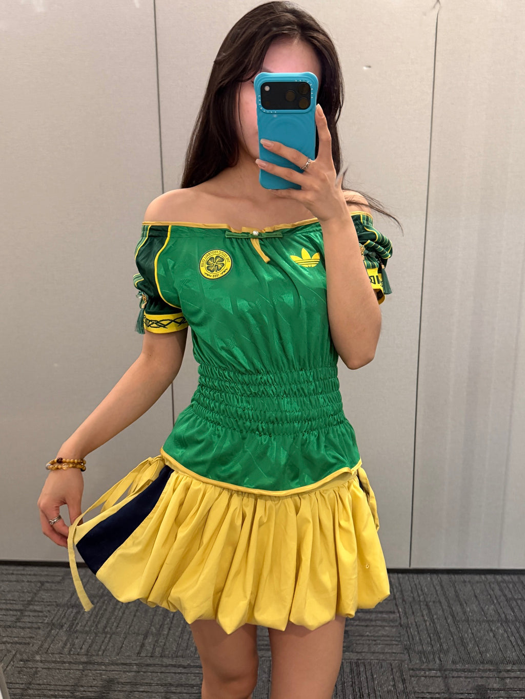 Green and Gold Off-Shoulder Ruffle Jersey Dress - product image 3