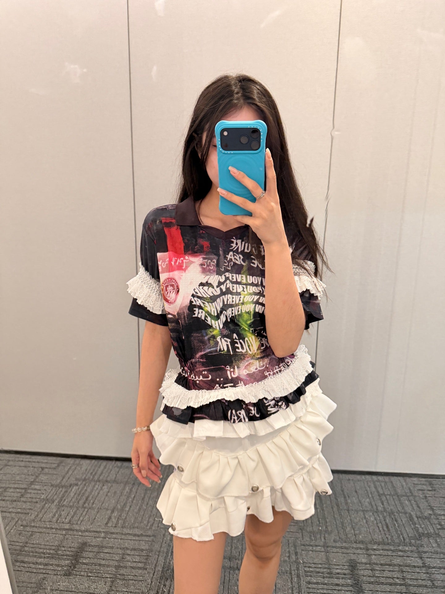 Graphic White Ruffle Jersey Dress - product image 2