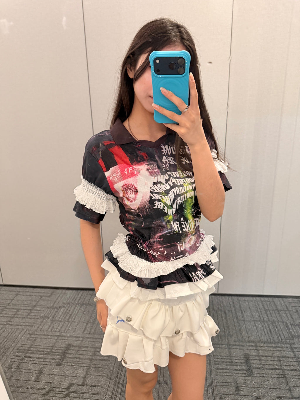 Graphic White Ruffle Jersey Dress - product image 3