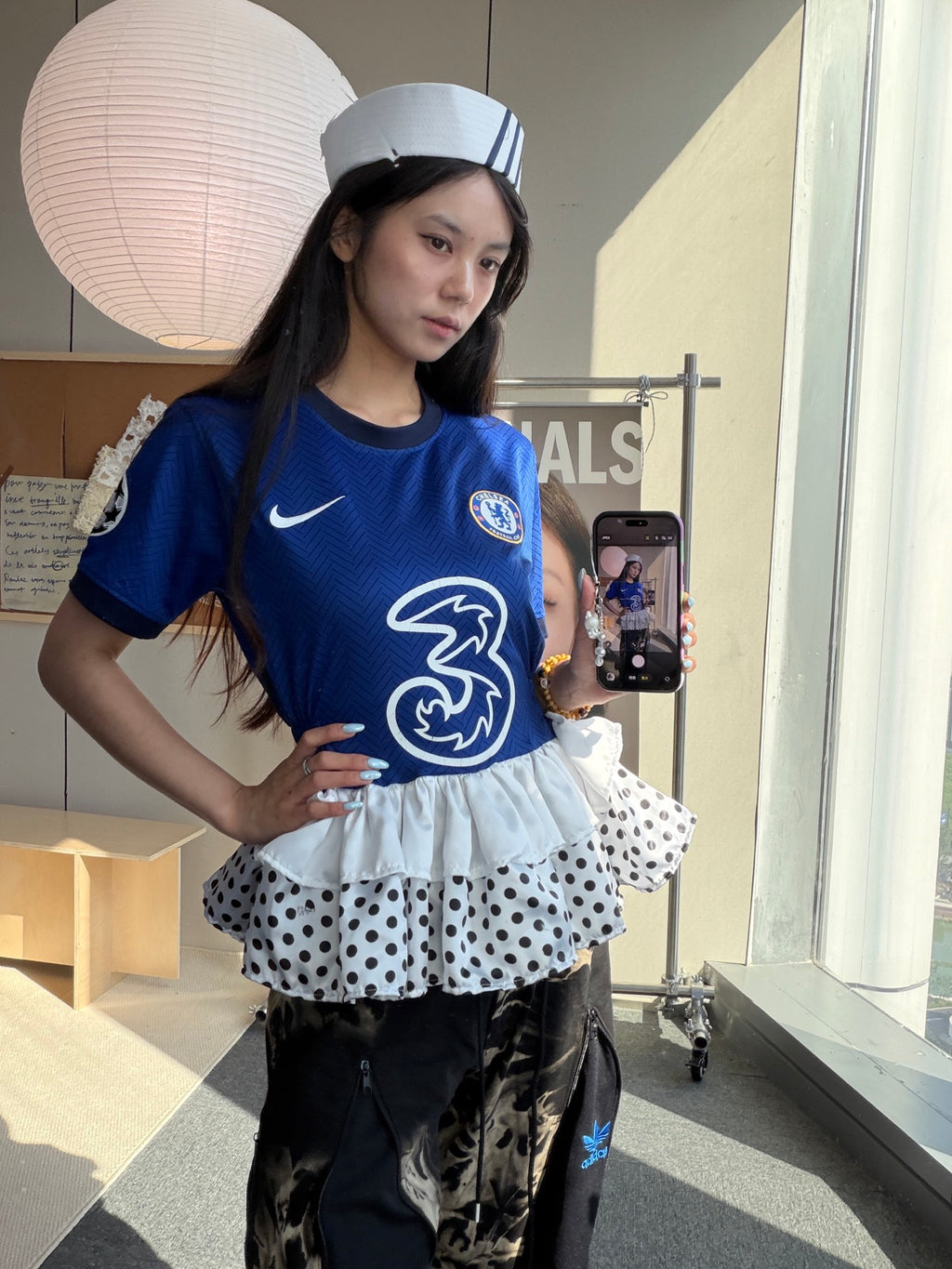 Chelsea Blue Polka-Dot Lace Peplum Jersey - product image 5