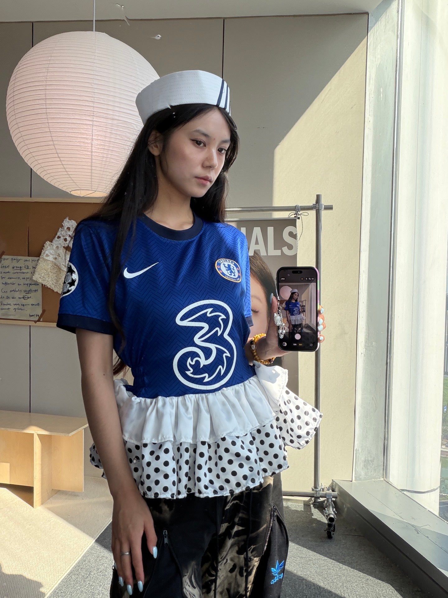 Chelsea Blue Polka-Dot Lace Peplum Jersey - product image 3