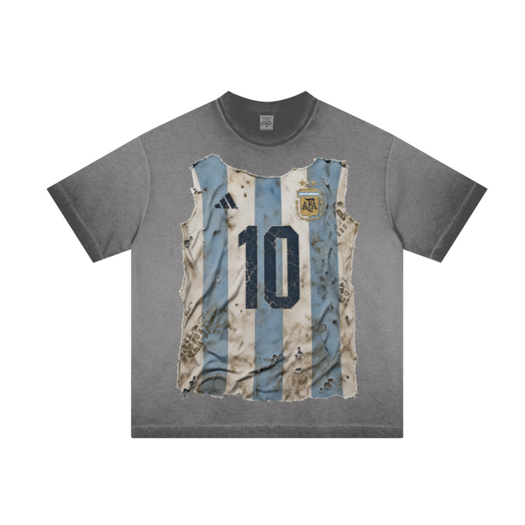275GSM Unisex Distressed Fried-Color Reverse-Seam T-shirt Washed Charcoal Gray